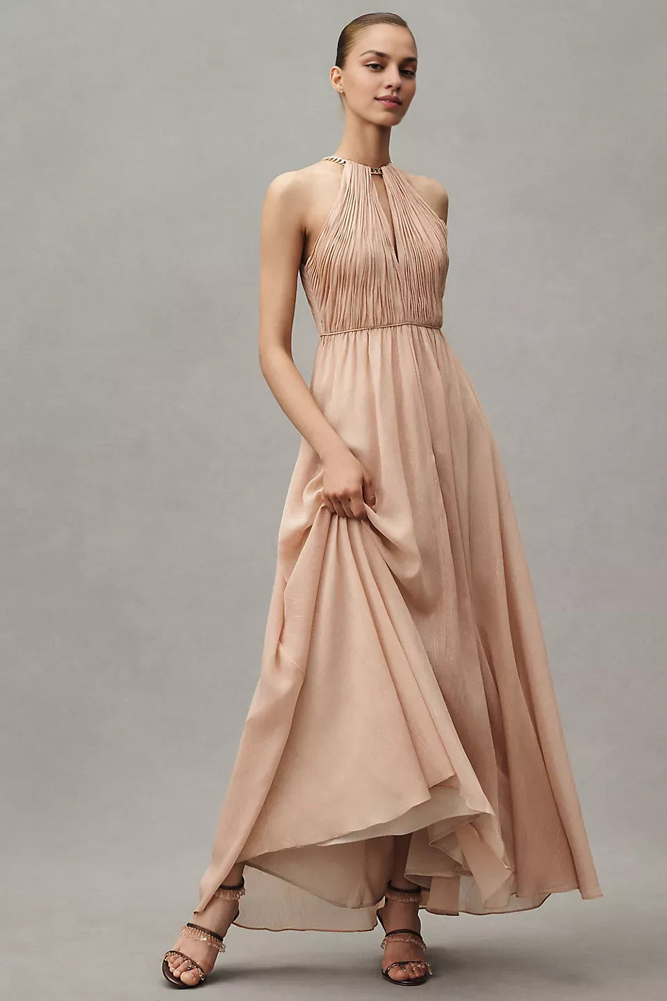 Robe Weitese dos nu, découpe en trou de serrure, robe longue trapèze, sans manches, élégante robe de bal froncée trapèze